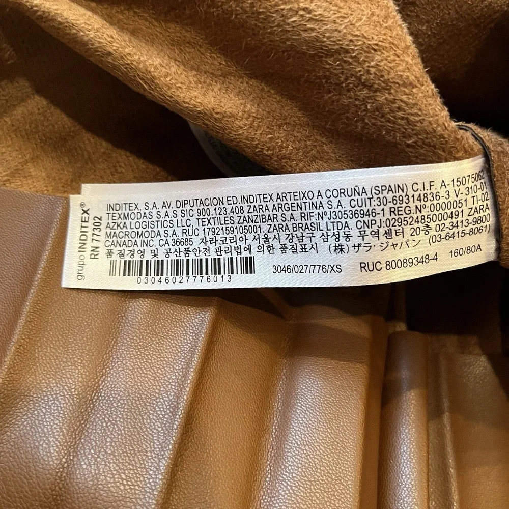 Zara Brown Faux Leather Pleated Strapless Pinafore Dress